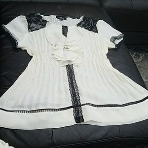 Cream and black lace top